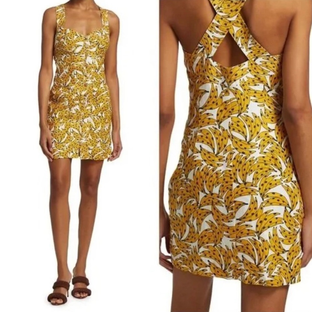 NWT Farm Rio linen spotted bananas dress